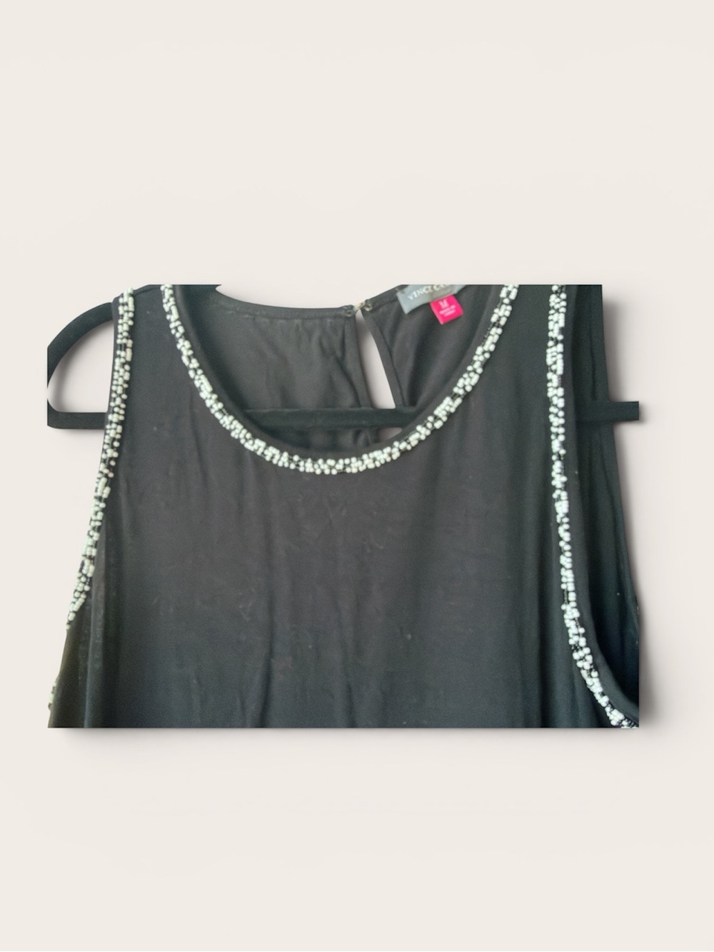 Vince Camuto Black Sleeveless Tank with Silver Bead Trim